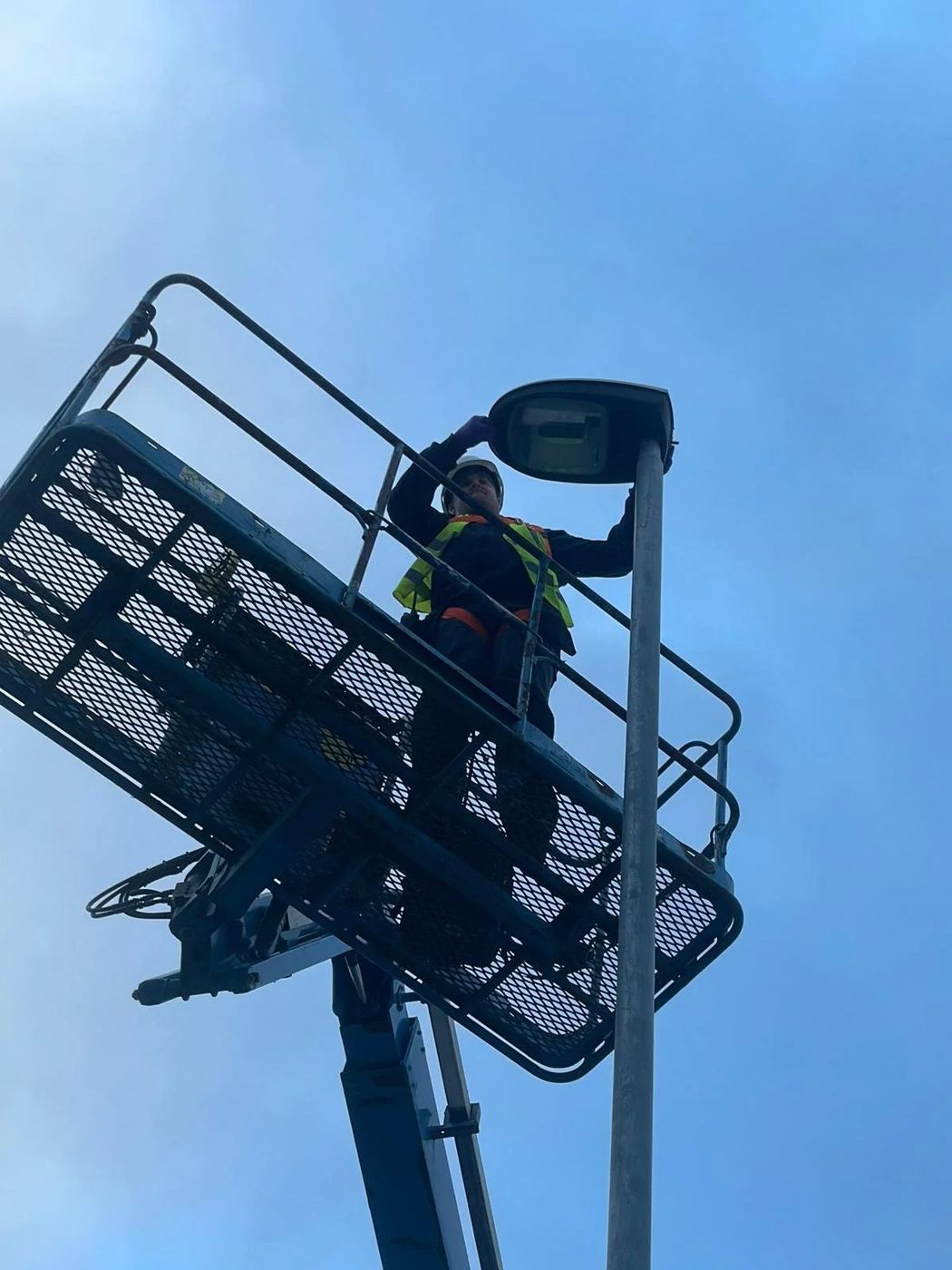 Industrial lighting work from a cherry picker